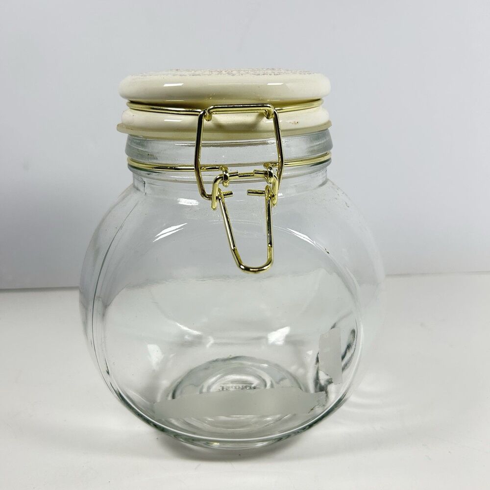 American Atelier Bianca Tile Clear Glass Canister Cookie Jar Gold Wire Bail Lid